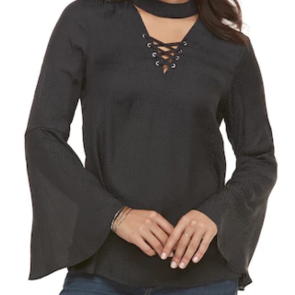 Women's Jennifer Lopez Lace-Up Choker Neck Top - Picture 3 of 4